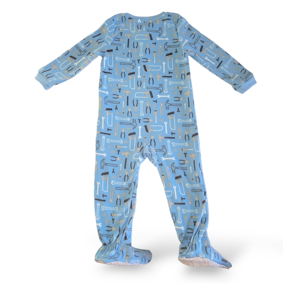 Carter's Boys Fleece Zip-up Footed Pajamas "Built Strong" Tools Theme 3T - Picture 2 of 9